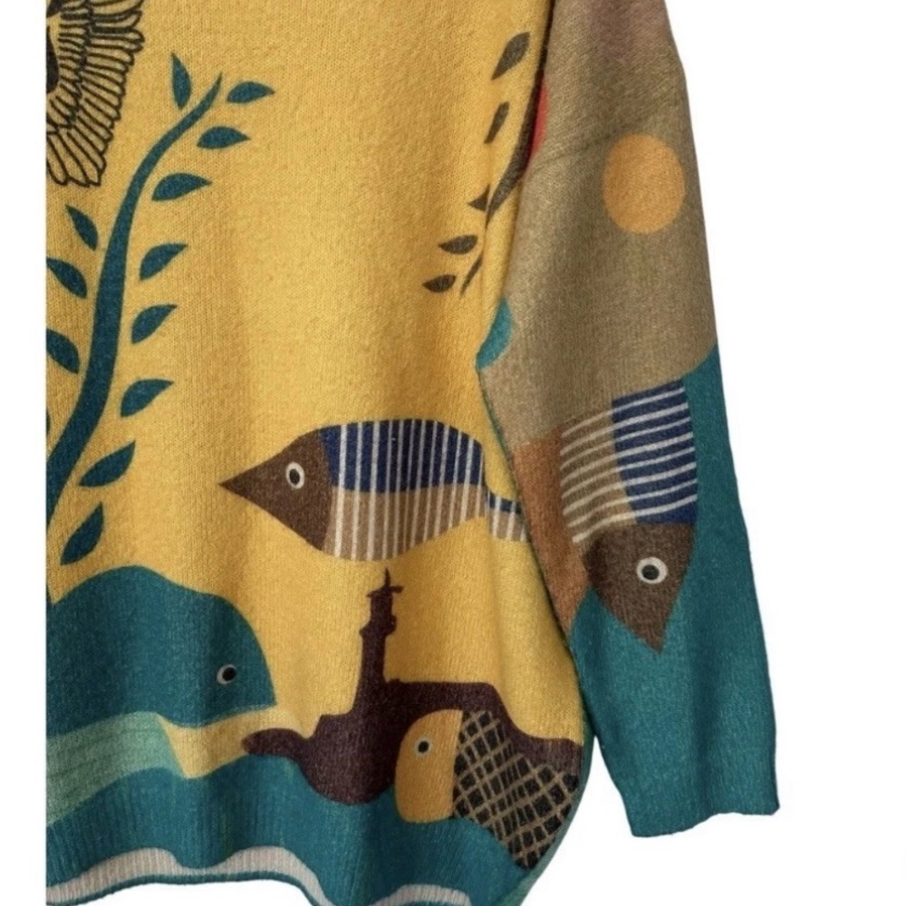 Wool Blend Sweater Plush Fish/ sea life  Print Outdoor Winter Oversized women’s - Picture 7 of 10